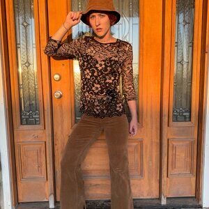 Gold Black Floral lace Blouse